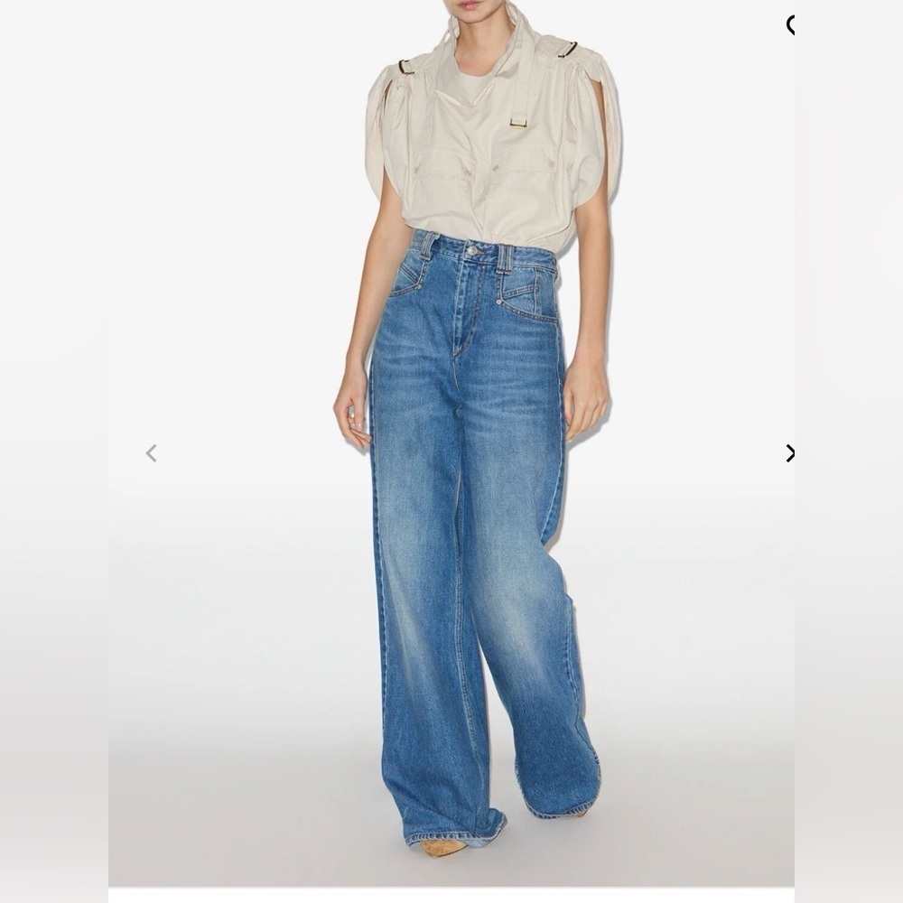 Isabel Marant Lemony Blue Denim Wide-Leg Jeans 40 /L